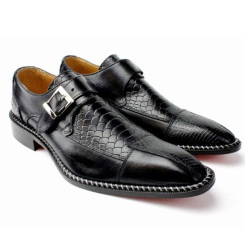 Doula Black Crocodile Printed Monk Straps Calfskin